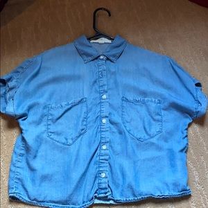 Button up denim cropped shirt
